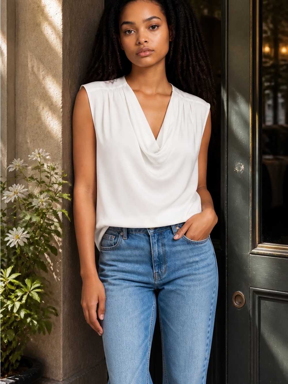 Michael Kors Sleeveless Cowl Neck Top in Cream size xs